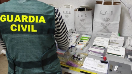 Un guardia civil observa los productos incautados