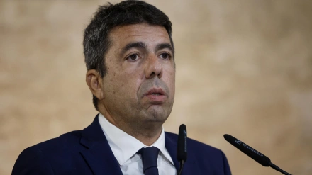 El president de la Generalitat, Carlos Mazón, durante su comparecencia en la que ha anunciado que dimitirá al frente del Gobierno valenciano