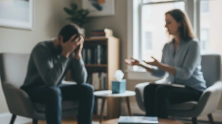 Un paciente con depresión o ansiedad en la consulta del psicoterapeuta