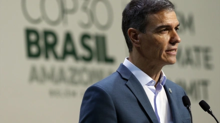 El presidente del Gobierno español, Pedro Sánchez, pronuncia un discurso durante la Conferencia de las Naciones Unidas sobre el Cambio Climático COP30 en Belém.