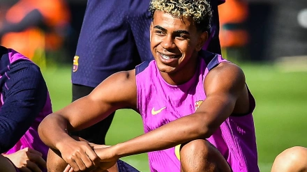 Lamine Yamal, durante un entrenamiento con el Barcelona de hace unos días.