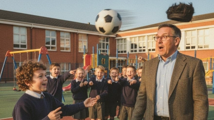 El momento del balonazo en el patio del colegio