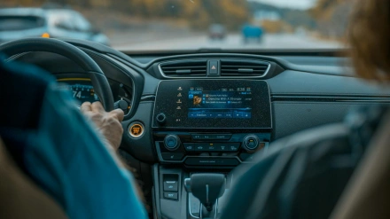 Un coche conduciendo con bajas temperaturas