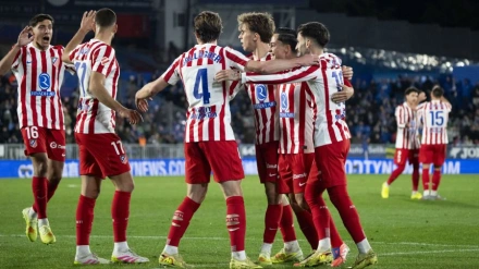Los jugadores del Atlético celebran el gol ante el Getafe