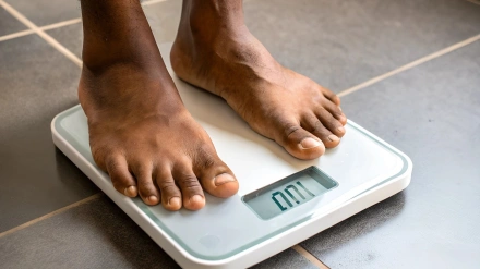 Persona pesándose en una báscula