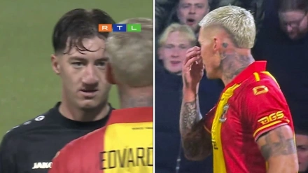 Edvardsen realiza el polémico gesto al alemán Angelo Stiller.