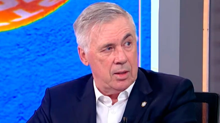 Carlo Ancelotti, durante su entrevista en el programa Esporte Record, de TV Record