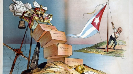 Grabado de mofa de la pérdida de Cuba, hecho por los Estados Unidos para ensalzar la Leyenda Negra