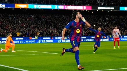 Ferran Torres celebra el 3-1 frente al Atlético de Madrid en LaLiga