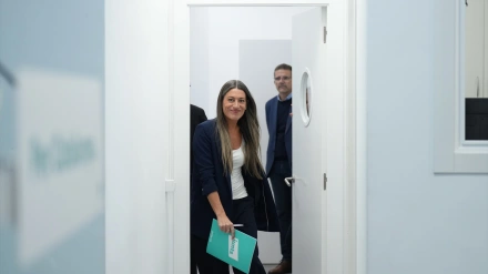 Miriam Nogueras antes de la rueda de prensa de este miércoles