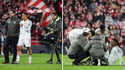 Trent y Camavinga son atendidos durante el partido