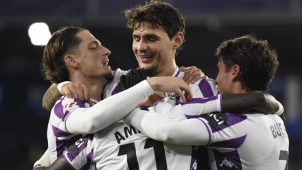 Los jugadores del Real Valladolid celebrando un gol contra el Huesca