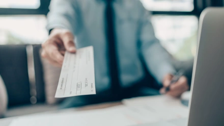Un jefe entrega un cheque