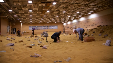 J28YJH Scientists prepare a warehouse in Stevenage to look like the surface of Mars for testing ESA's ExoMars rover mission to Mars