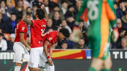 Samú Costa celebra el 0-1 del Mallorca contra el Valencia