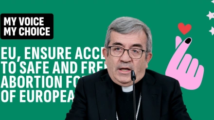 Montaje Argüello y cartel iniciativa my voice my choice