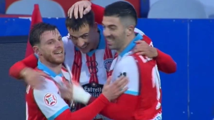 Celebración de los goles del CD Lugo