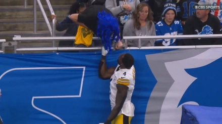 DK Metcalf agarra al seguidor de los Lions con el que tuvo una discusión.