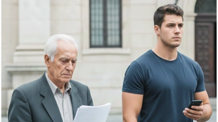 Un padre y un hijo con una sentencia en la mano