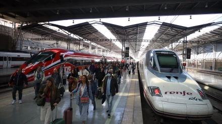 Viajeros llegan del tren de alta velocidad Iryo a la estación María Zambrano