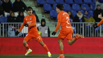 Aramburu celebra el gol de la victoria en el Getafe - Real Sociedad