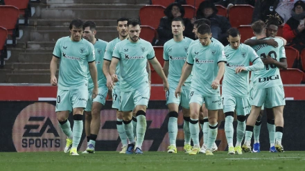 Los jugadores del Athletic celebran su gol contra el Mallorca