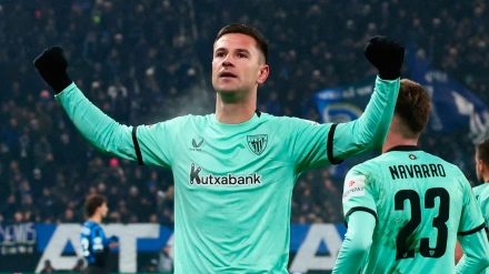 Gorka Guruzeta, feliz tras marcar en Bérgamo frente al Atalanta