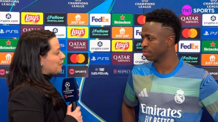 Tati Mantovani entrevistó a Vinicius al término del Real Madrid - Mónaco, de Liga de Campeones