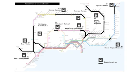 Mapa de afectaciones en rodalies de Cataluña