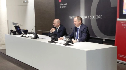 Rafael Louzán, presidente de la RFEF, durante un acto en la Universidad de Navarra