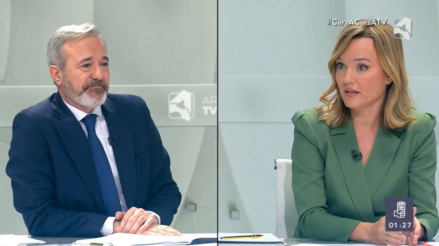 Azcón y Alegría en un momento del cara a cara celebrado en Aragón TV.