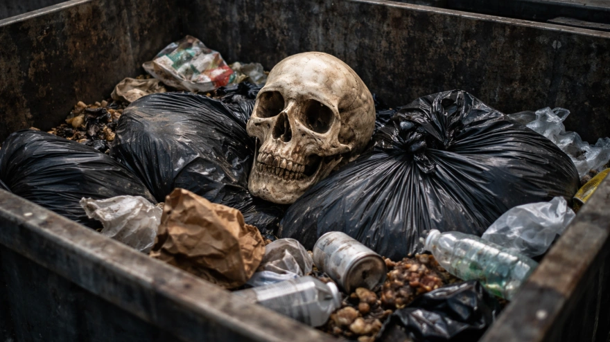 El cráneo apareció en un contenedor de basura