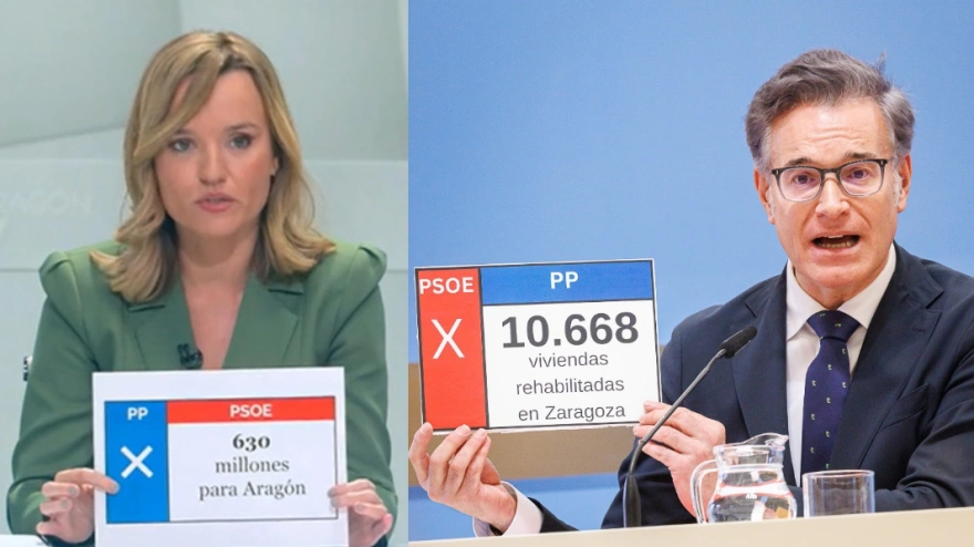 La candidata del PSOE Pilar Alegría y el consejero de Urbanismo, Víctor Serrano.