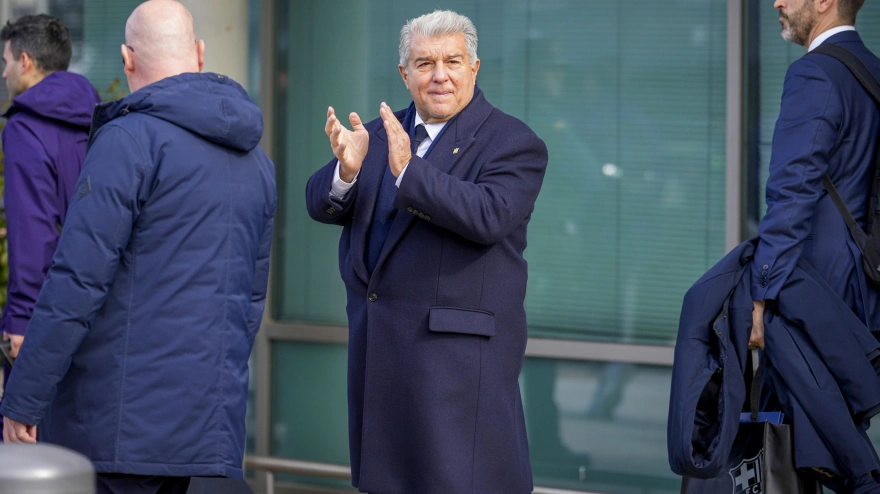 El presidente del Barcelona Joan Laporta, a su llegada a Albacete