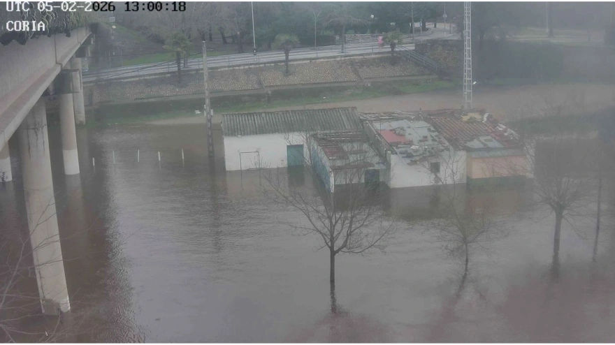 Río Alagón a su paso por Coria a las 13:00 horas