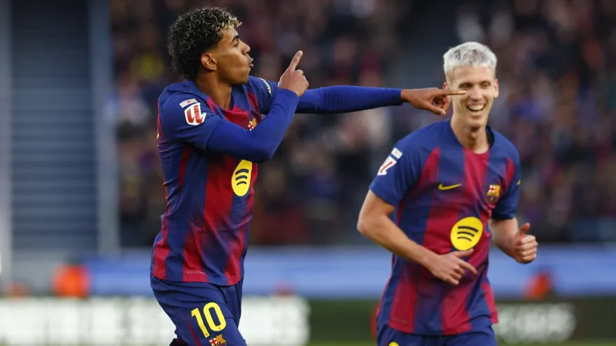 Lamine Yamal celebra su gol, en el Barcelona - Mallorca