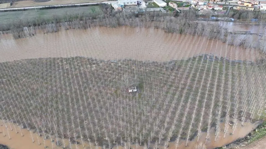 Imagen de un dron de la situación que vive la Ribera del Duero soriana a causa de las intensas lluvias