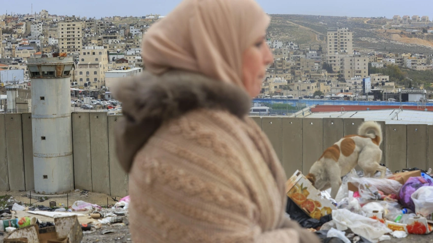 Mujer palestina en el muro que separa Israel de Cisjordania