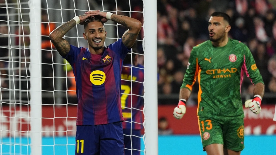 Raphinha, durante el Girona-Barcelona