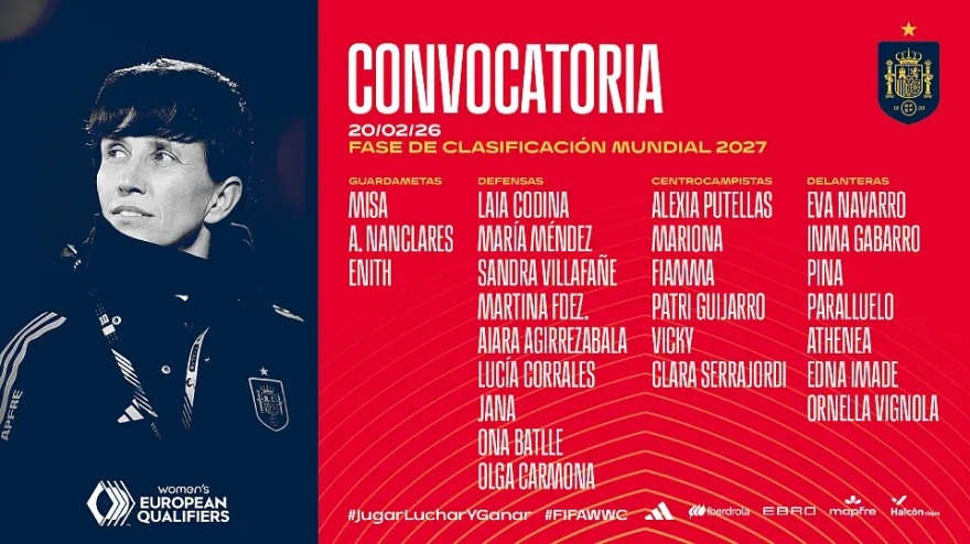 Lista de 25 convocadas por la Selección Española Femenina de Sonia Bermúdez.