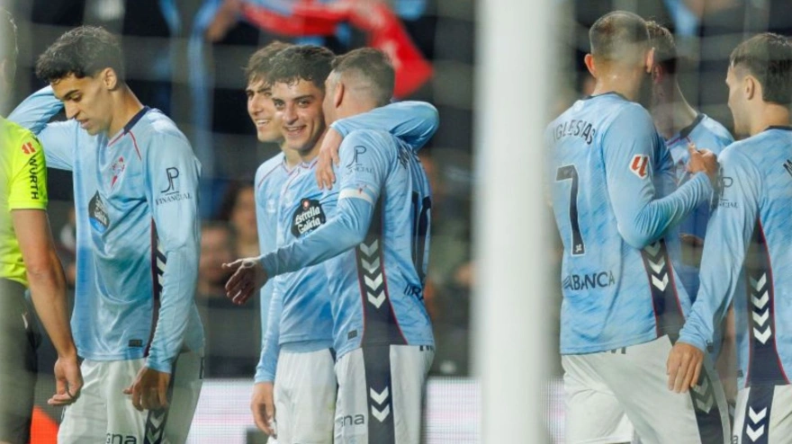 Los jugadores del Celta celebran el 2-0 contra el Mallorca