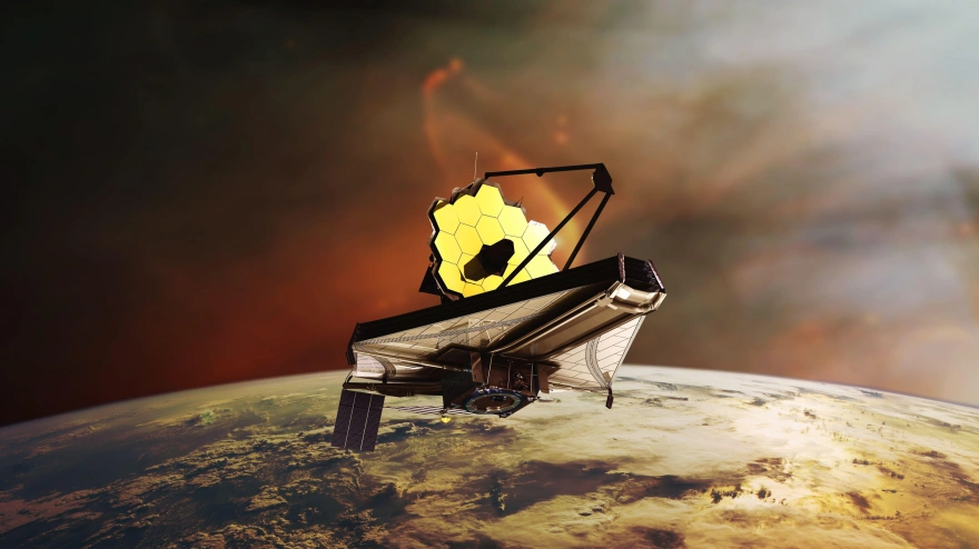 Telescopio James Webb en órbita baja del planeta Tierra. Imagen del lanzamiento del JWST. Elementos de esta imagen proporcionados por la NASA.