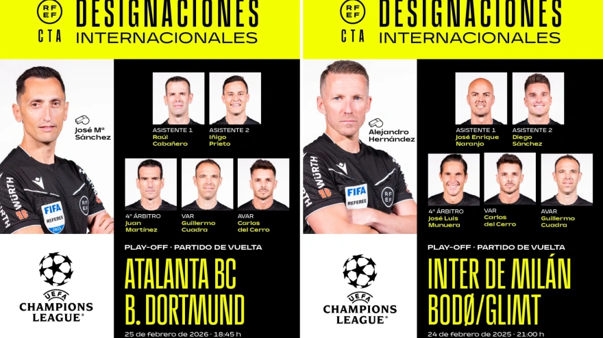 Sánchez Martínez y Hernández Hernández dirigirán partidos esta semana en la Champions