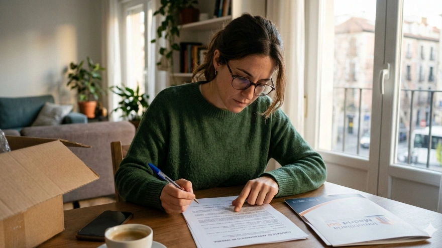 Una persona revisa un contrato de alquiler de una vivienda