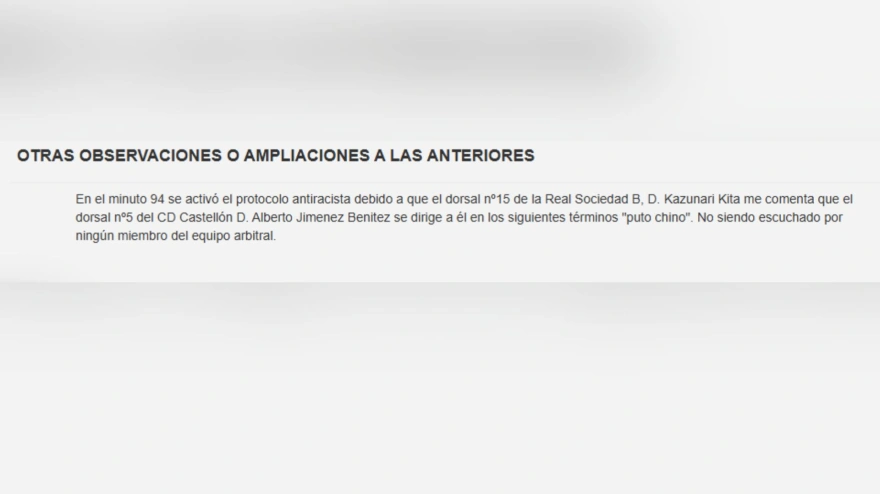 Imagen del acta del Real Sociedad B - Castellón