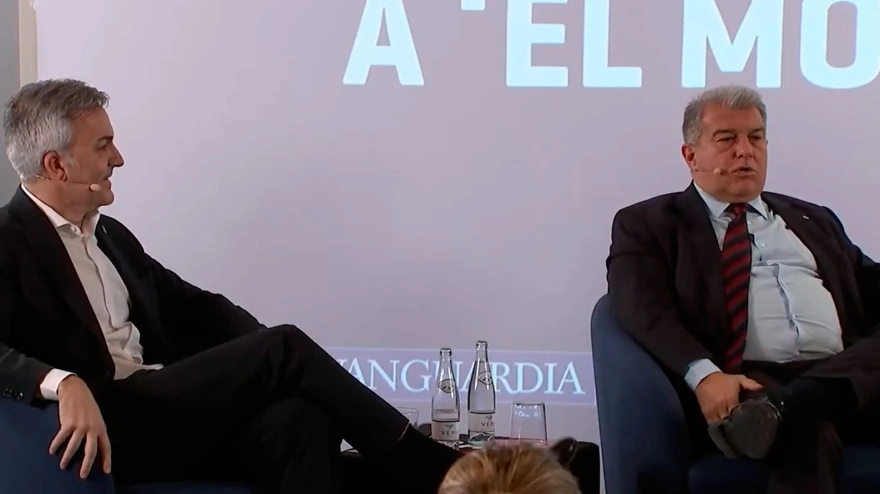 Momento del debate entre Laporta y Víctor Font, organizado por el Grupo Godó