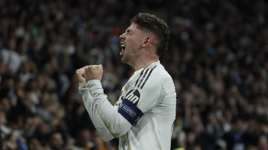 Valverde celebra el 1-0 del Real Madrid contra el Manchester City