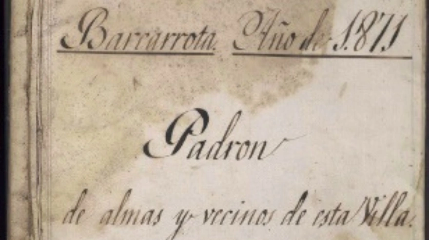 Documento del padrón de habitantes de Barcarrota de 1871 expuesto en el Archivo Provincial de Badajoz