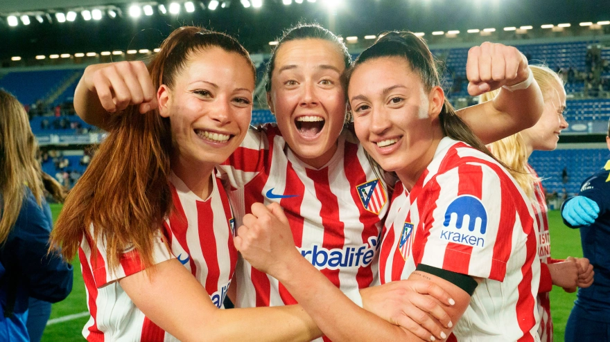 Felicidad en las jugadoras del Atlético de Madrid tras conseguir el pase a la final de la Copa de la Reina