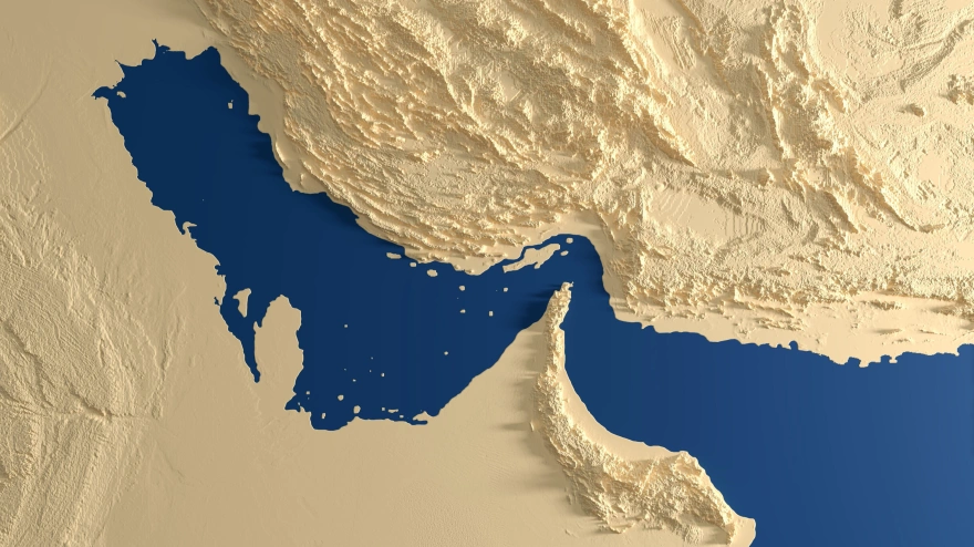 Mapa en relieve del estrecho de Ormuz